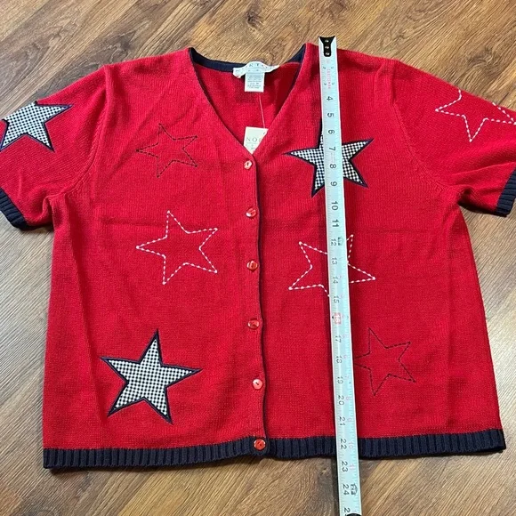 Patriotic Knit - Red, White, & Blue Star Patterned Women's Cardigan - Picture 6 of 10